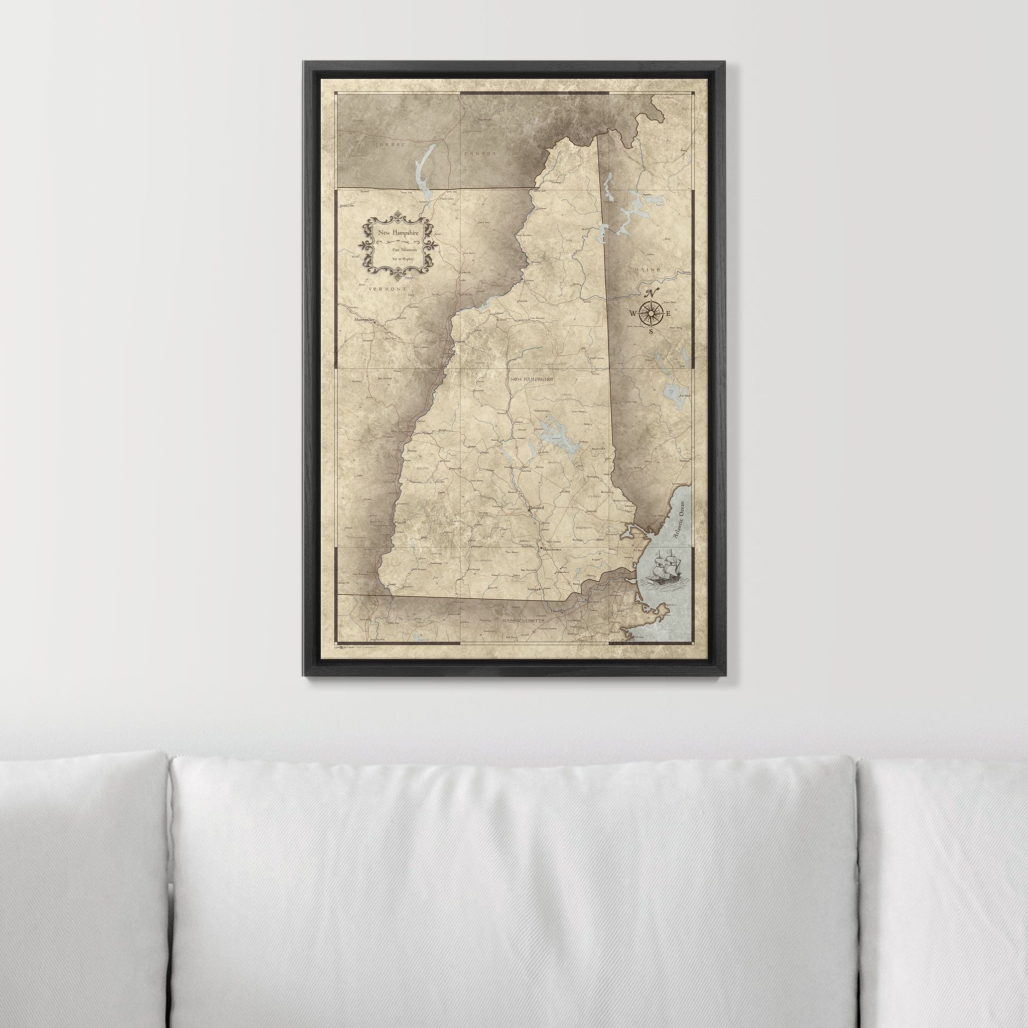 Push Pin New Hampshire Map (Pin Board) - Rustic Vintage CM Pin Board