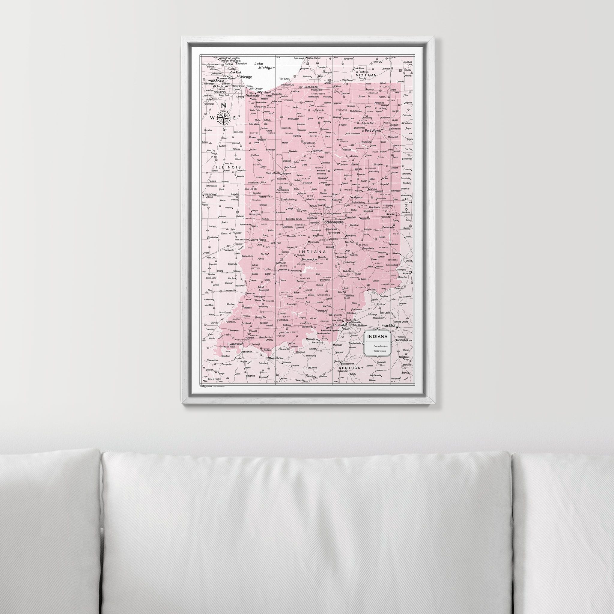 Push Pin Indiana Map (Pin Board) - Pink Color Splash CM Pin Board