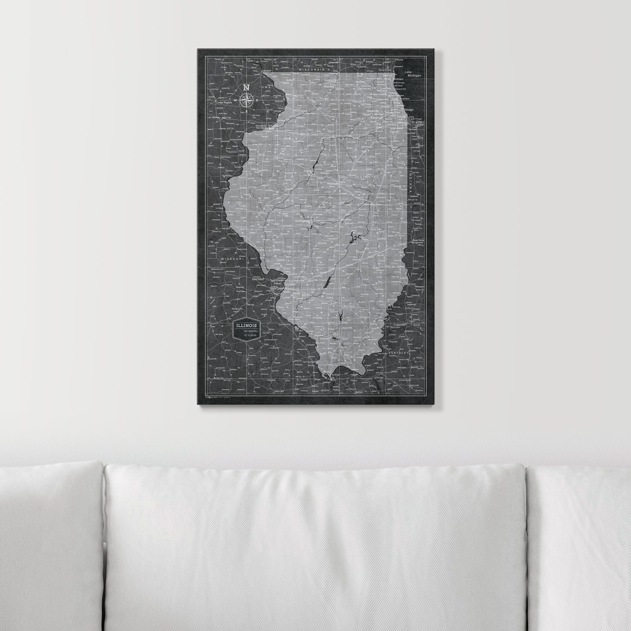 Push Pin Illinois Map (Pin Board) - Modern Slate CM Pin Board