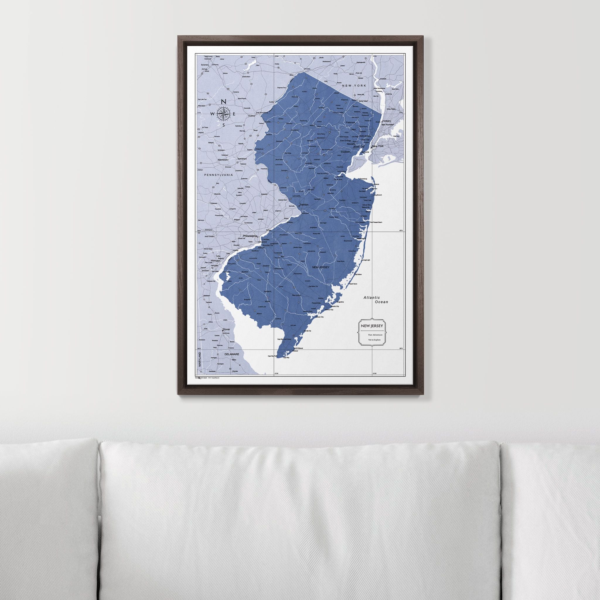 Push Pin New Jersey Map (Pin Board) - Navy Color Splash CM Pin Board