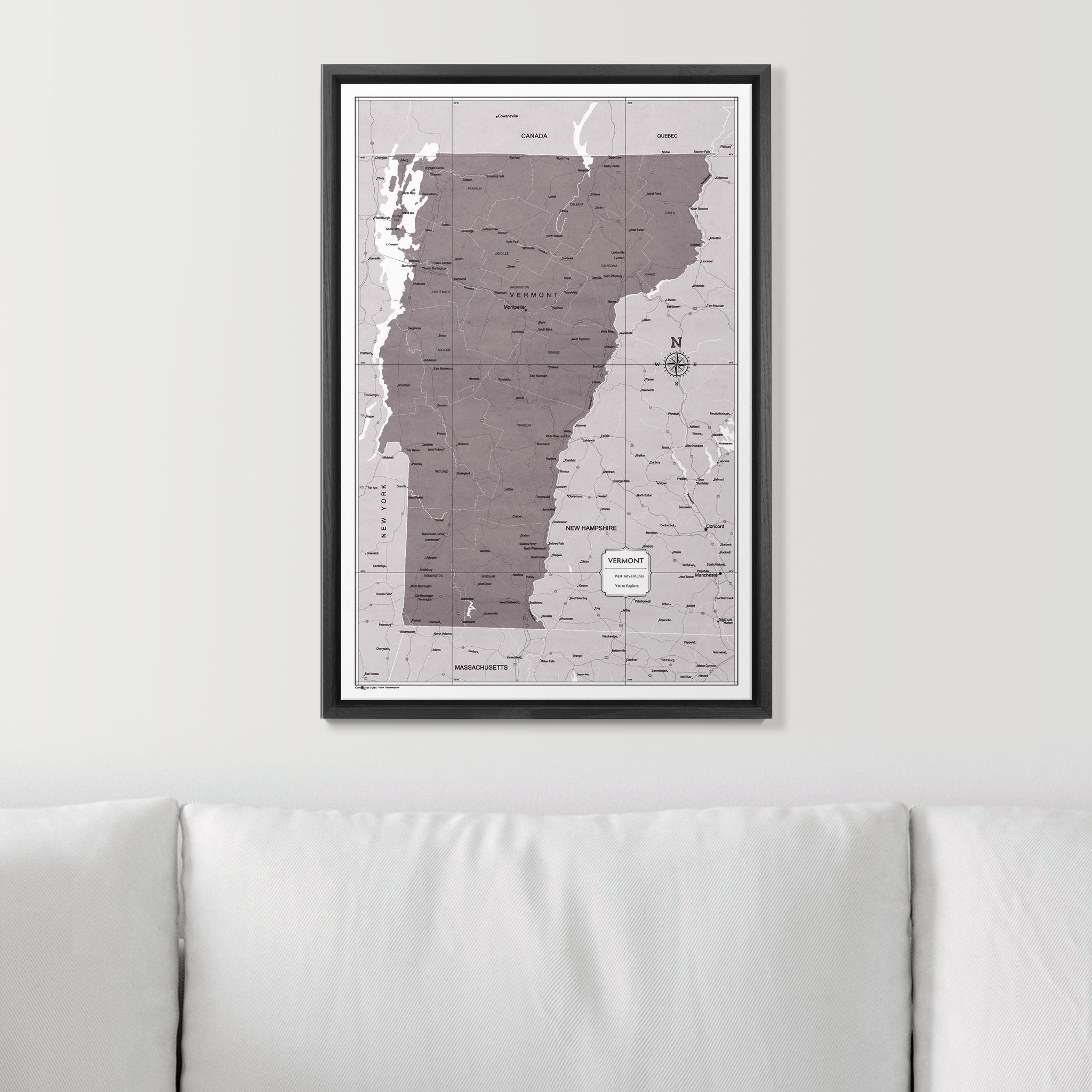 Push Pin Vermont Map (Pin Board) - Dark Brown Color Splash CM Pin Board