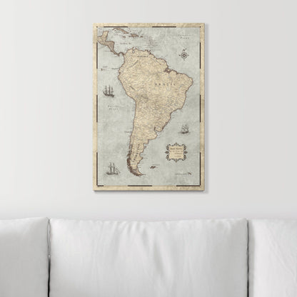 Push Pin South America Map (Pin Board) - Rustic Vintage CM Pin Board