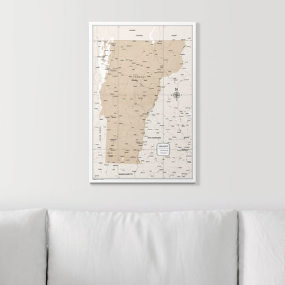 Push Pin Vermont Map (Pin Board) - Light Brown Color Splash CM Pin Board