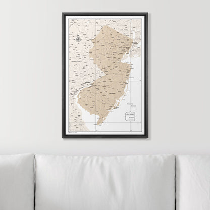 Push Pin New Jersey Map (Pin Board) - Light Brown Color Splash CM Pin Board