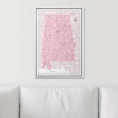 Push Pin Alabama Map (Pin Board) - Pink Color Splash CM Pin Board