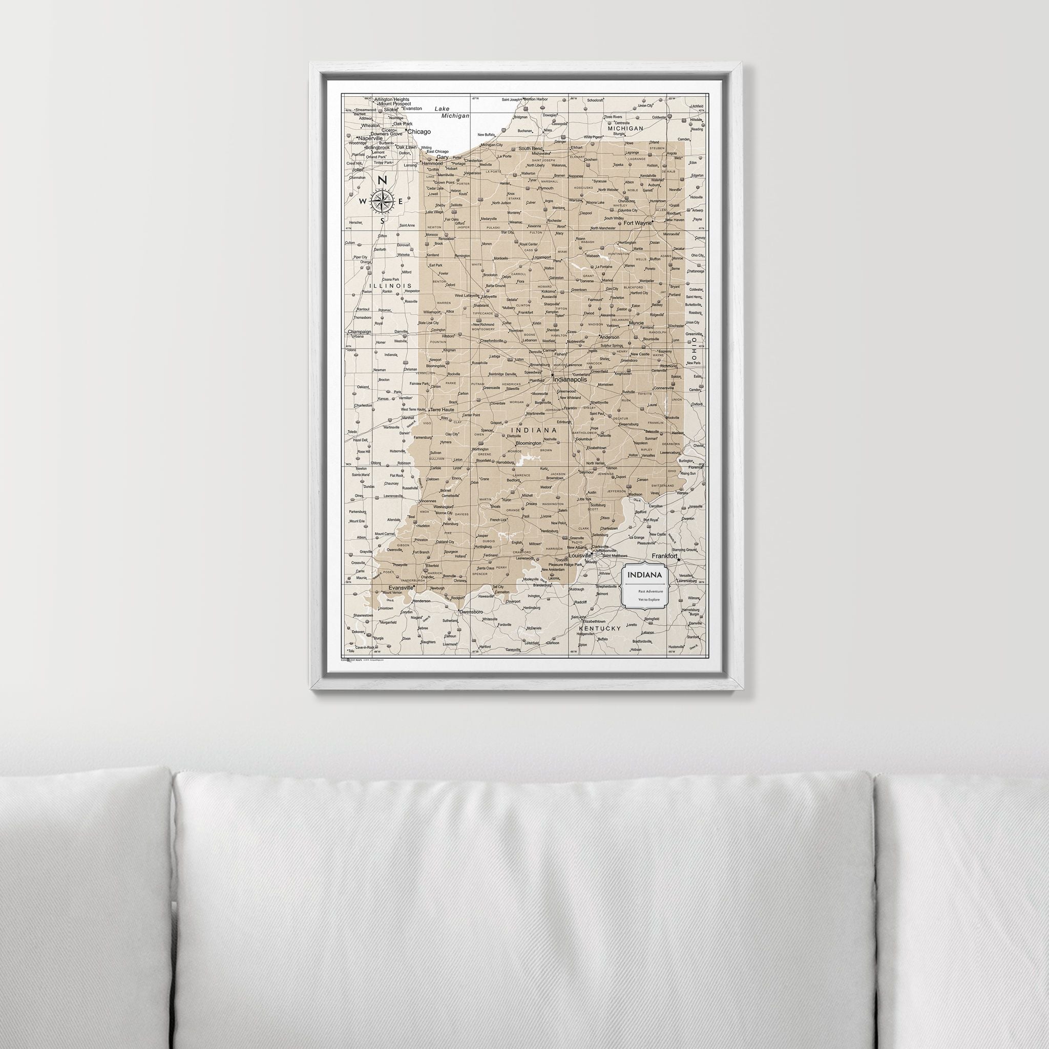 Push Pin Indiana Map (Pin Board) - Light Brown Color Splash CM Pin Board