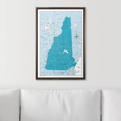 Push Pin New Hampshire Map (Pin Board) - Teal Color Splash CM Pin Board