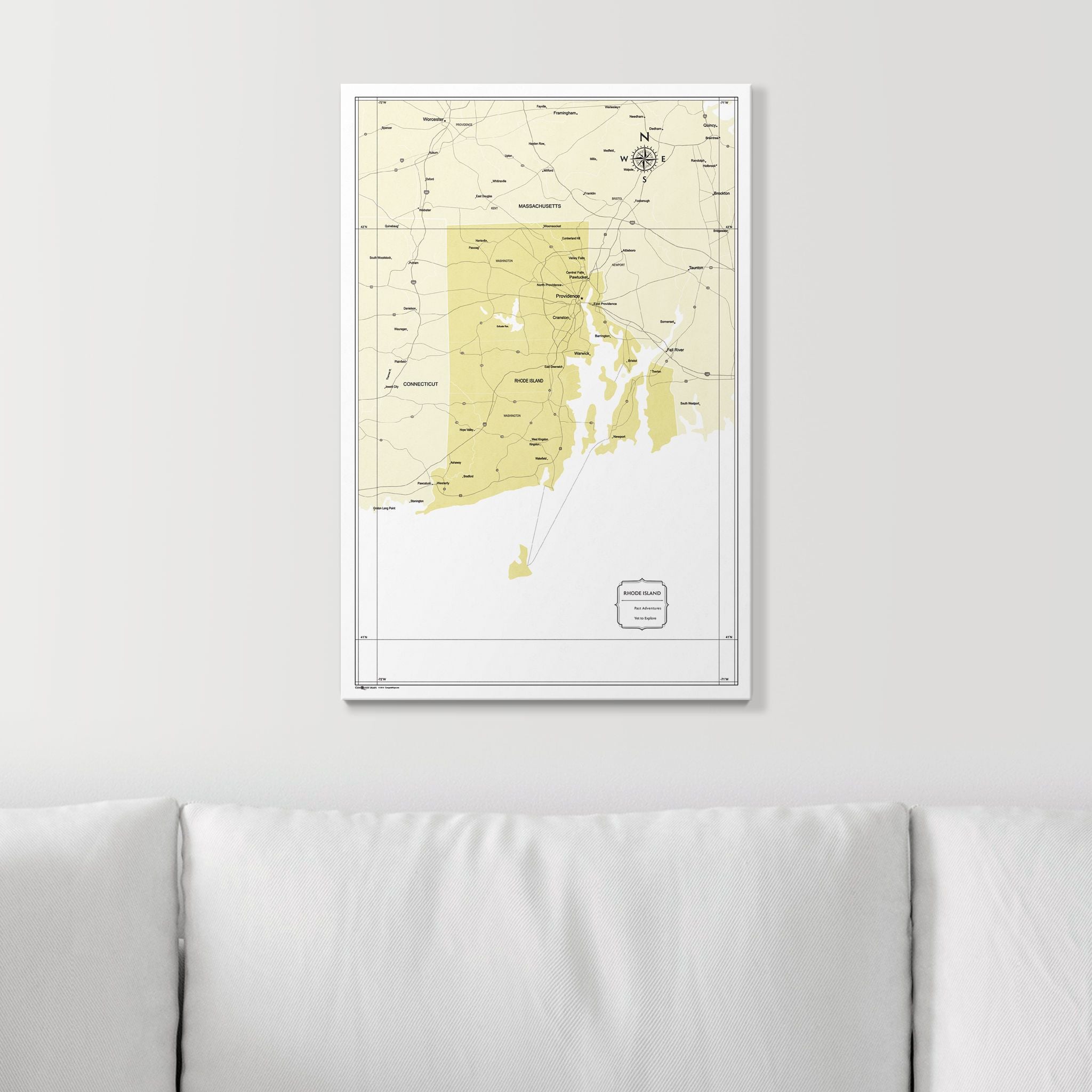 Push Pin Rhode Island Map (Pin Board) - Yellow Color Splash CM Pin Board