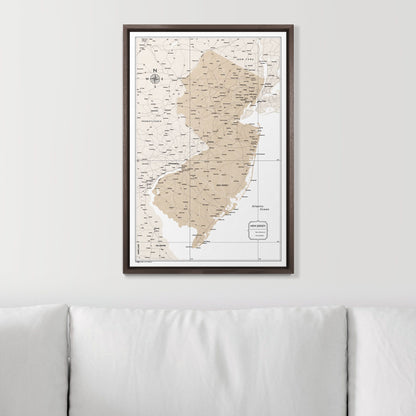 Push Pin New Jersey Map (Pin Board) - Light Brown Color Splash CM Pin Board