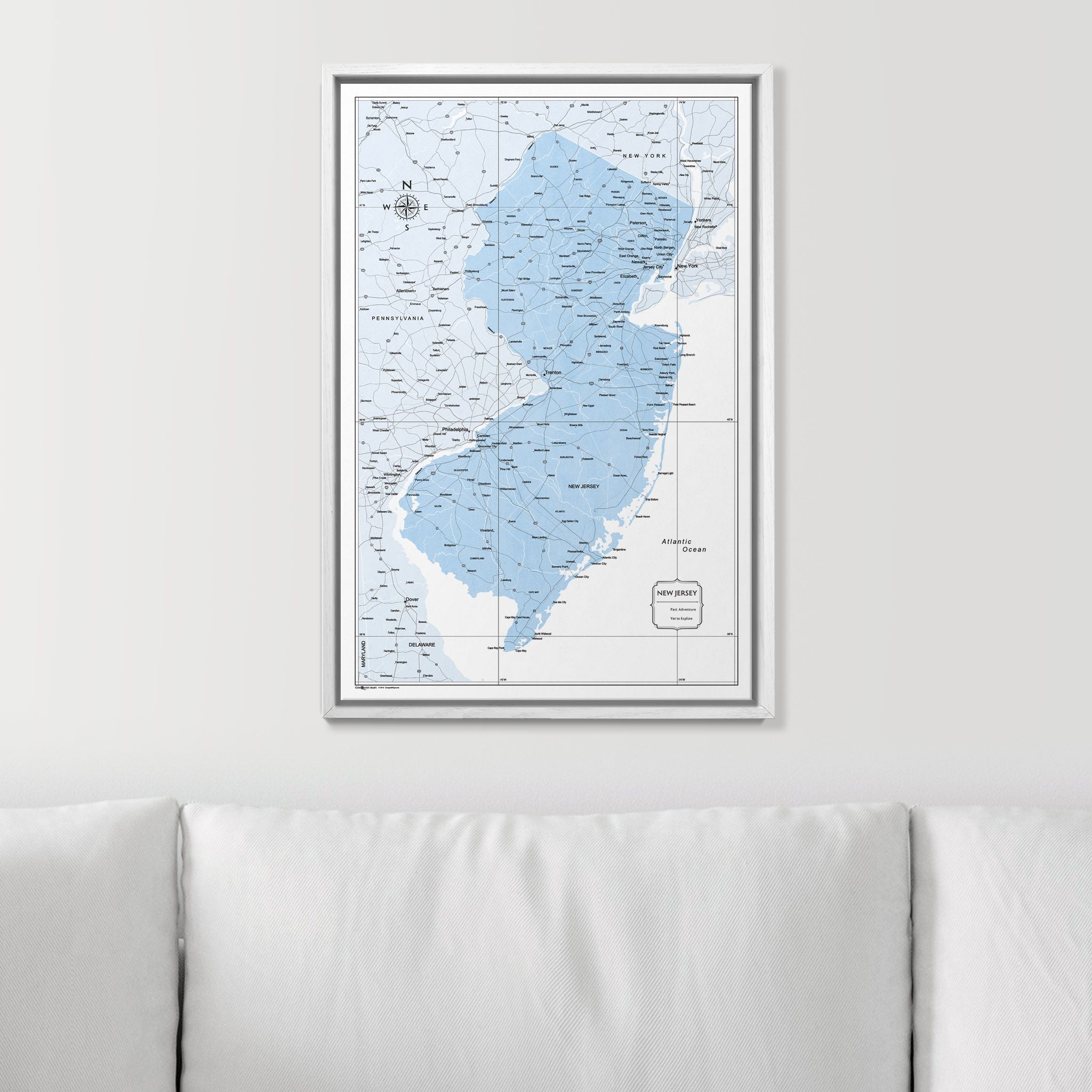 Push Pin New Jersey Map (Pin Board) - Light Blue Color Splash CM Pin Board