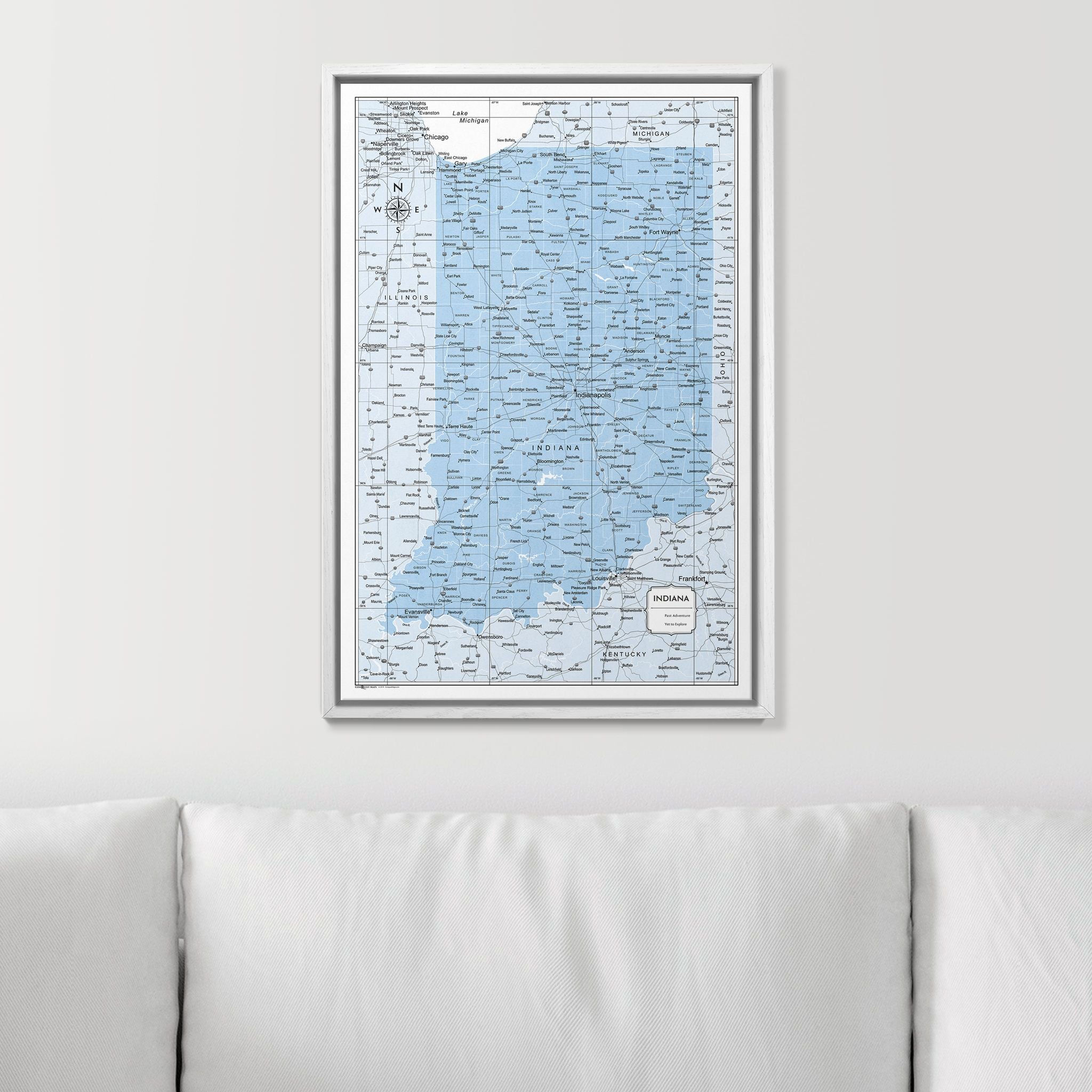 Push Pin Indiana Map (Pin Board) - Light Blue Color Splash CM Pin Board