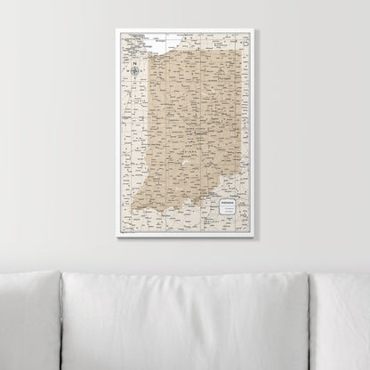 Push Pin Indiana Map (Pin Board) - Light Brown Color Splash CM Pin Board