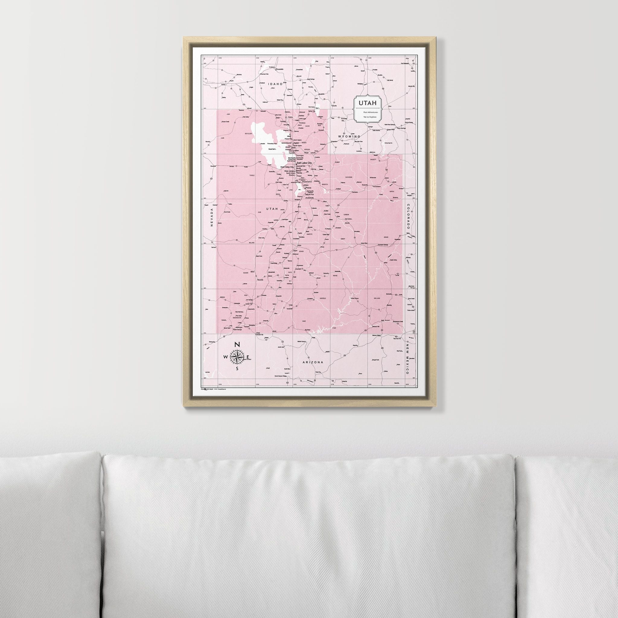 Push Pin Utah Map (Pin Board) - Pink Color Splash CM Pin Board