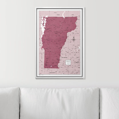 Push Pin Vermont Map (Pin Board) - Burgundy Color Splash CM Pin Board