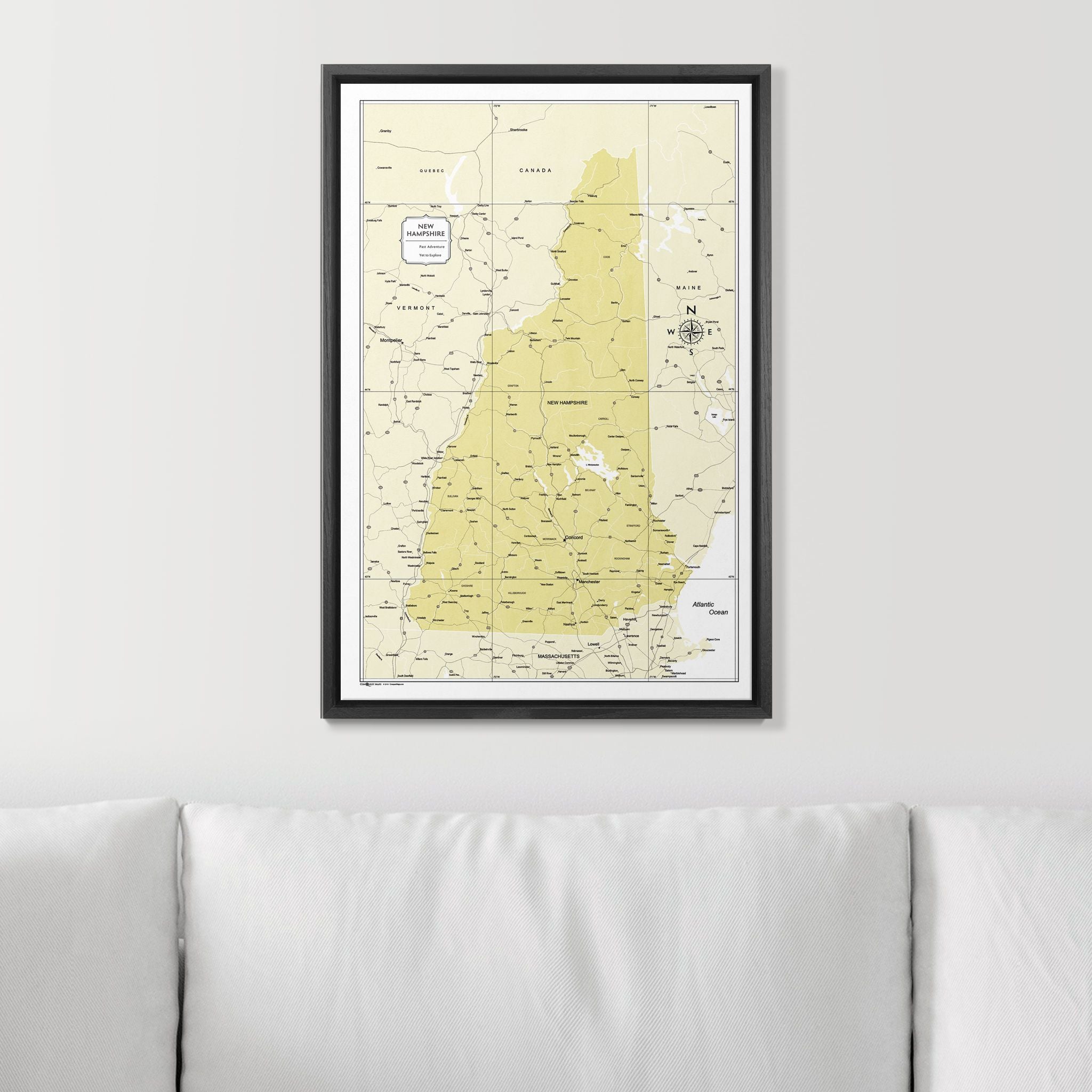 Push Pin New Hampshire Map (Pin Board) - Yellow Color Splash CM Pin Board