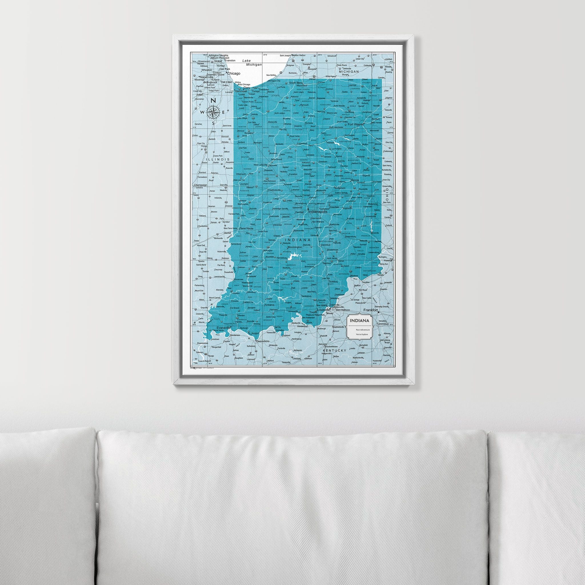 Push Pin Indiana Map (Pin Board) - Teal Color Splash CM Pin Board