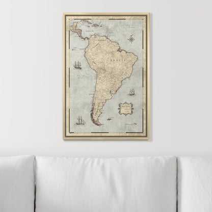 Push Pin South America Map (Pin Board) - Rustic Vintage CM Pin Board