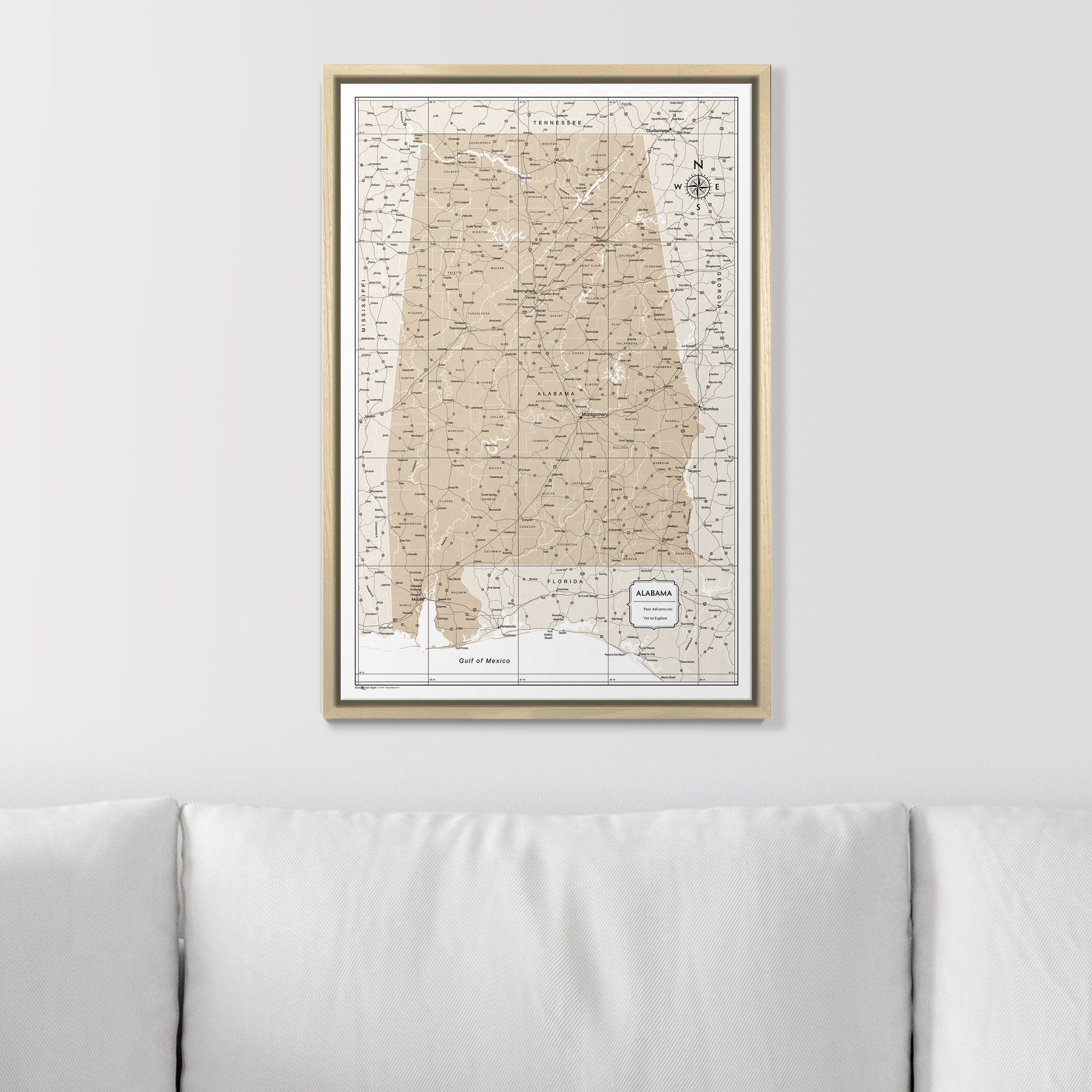 Push Pin Alabama Map (Pin Board) - Light Brown Color Splash CM Pin Board