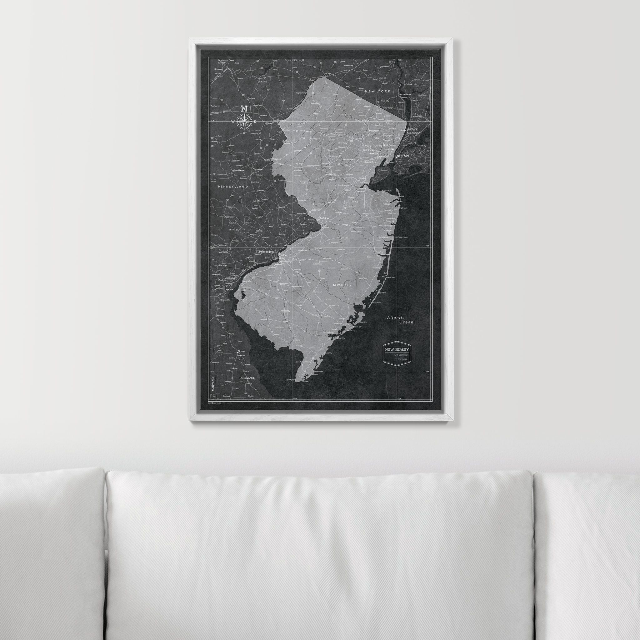 Push Pin New Jersey Map (Pin Board) - Modern Slate CM Pin Board