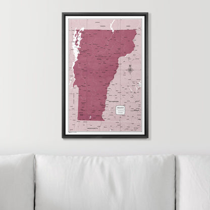 Push Pin Vermont Map (Pin Board) - Burgundy Color Splash CM Pin Board