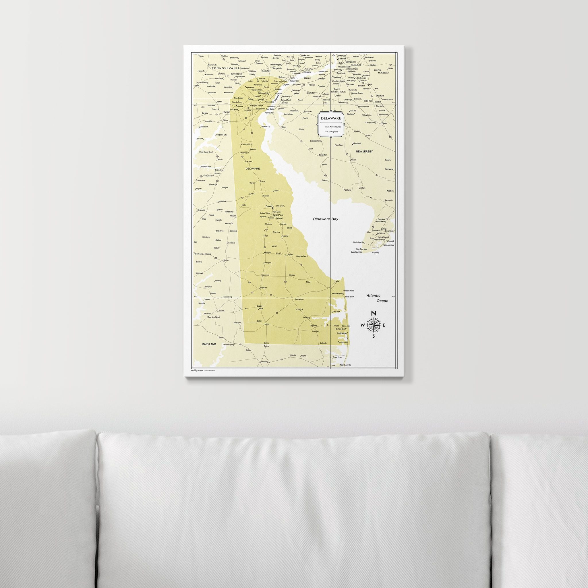 Push Pin Delaware Map (Pin Board) - Yellow Color Splash CM Pin Board