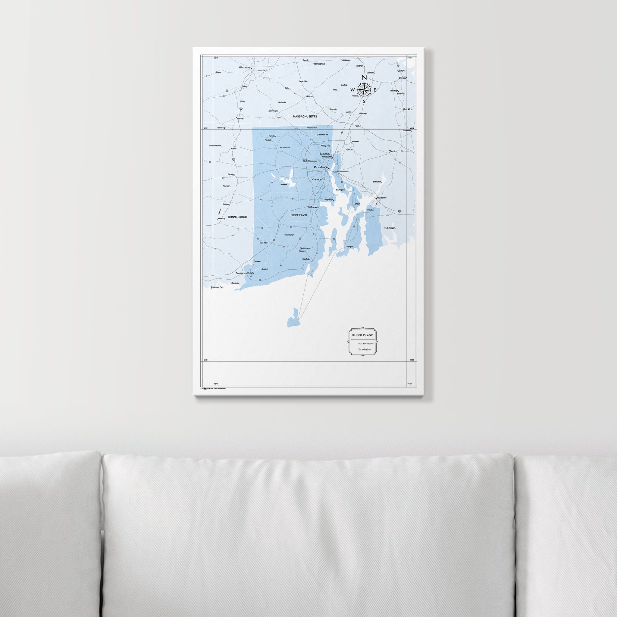 Push Pin Rhode Island Map (Pin Board) - Light Blue Color Splash CM Pin Board