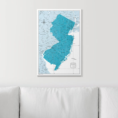 Push Pin New Jersey Map (Pin Board) - Teal Color Splash CM Pin Board