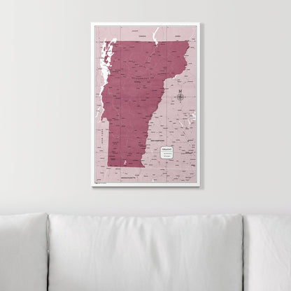 Push Pin Vermont Map (Pin Board) - Burgundy Color Splash CM Pin Board