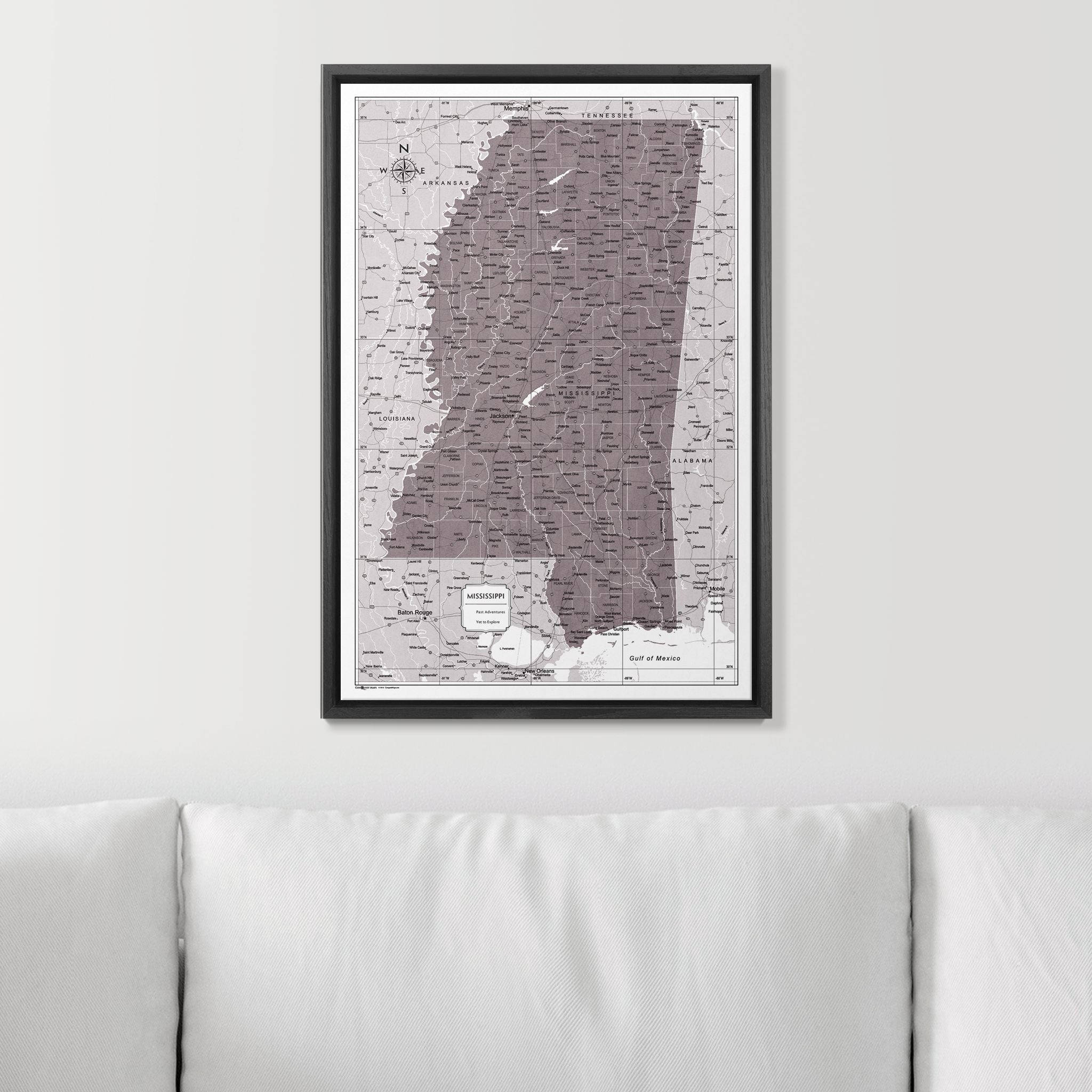 Push Pin Mississippi Map (Pin Board) - Dark Brown Color Splash CM Pin Board