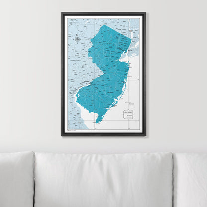 Push Pin New Jersey Map (Pin Board) - Teal Color Splash CM Pin Board