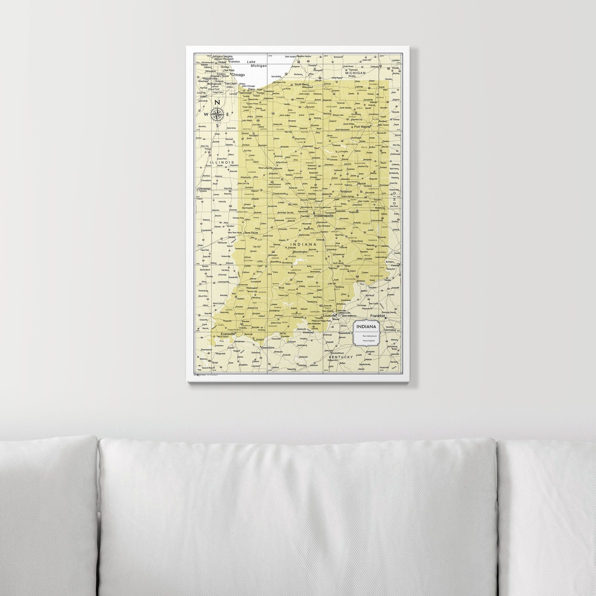 Push Pin Indiana Map (Pin Board) - Yellow Color Splash CM Pin Board