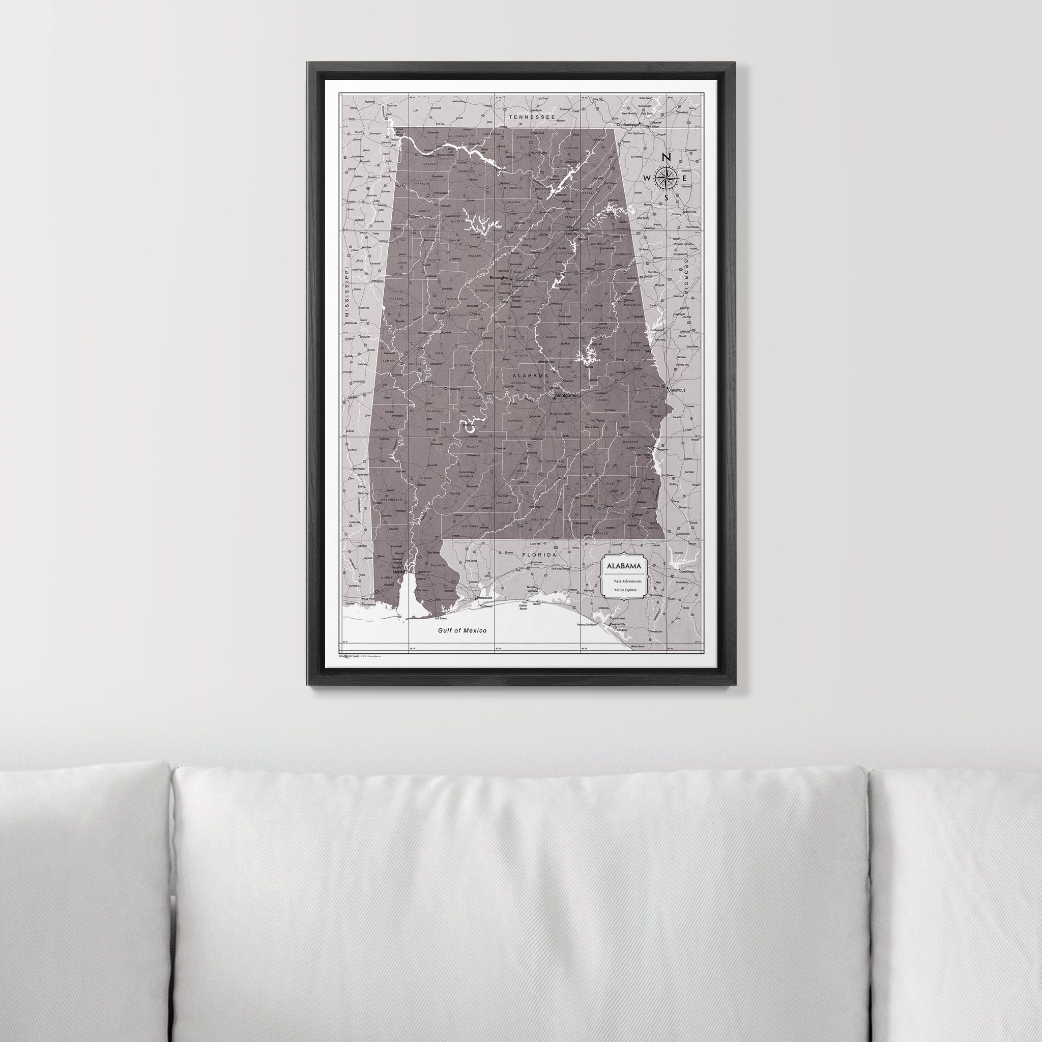 Push Pin Alabama Map (Pin Board) - Dark Brown Color Splash CM Pin Board