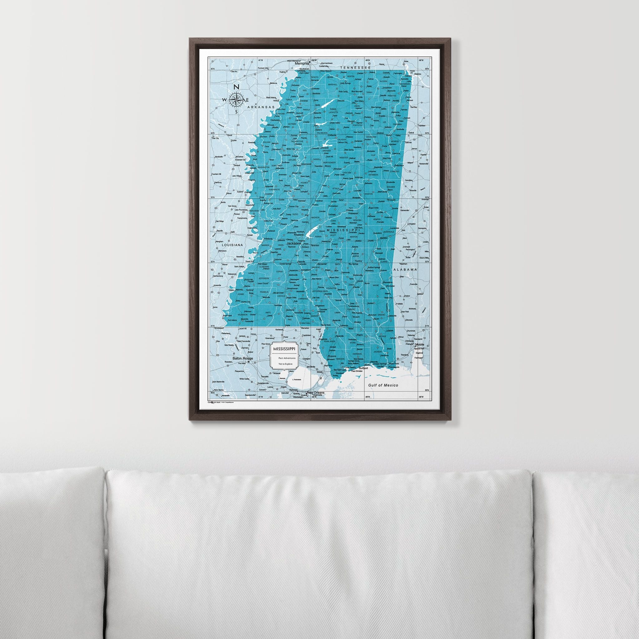 Push Pin Mississippi Map (Pin Board) - Teal Color Splash CM Pin Board