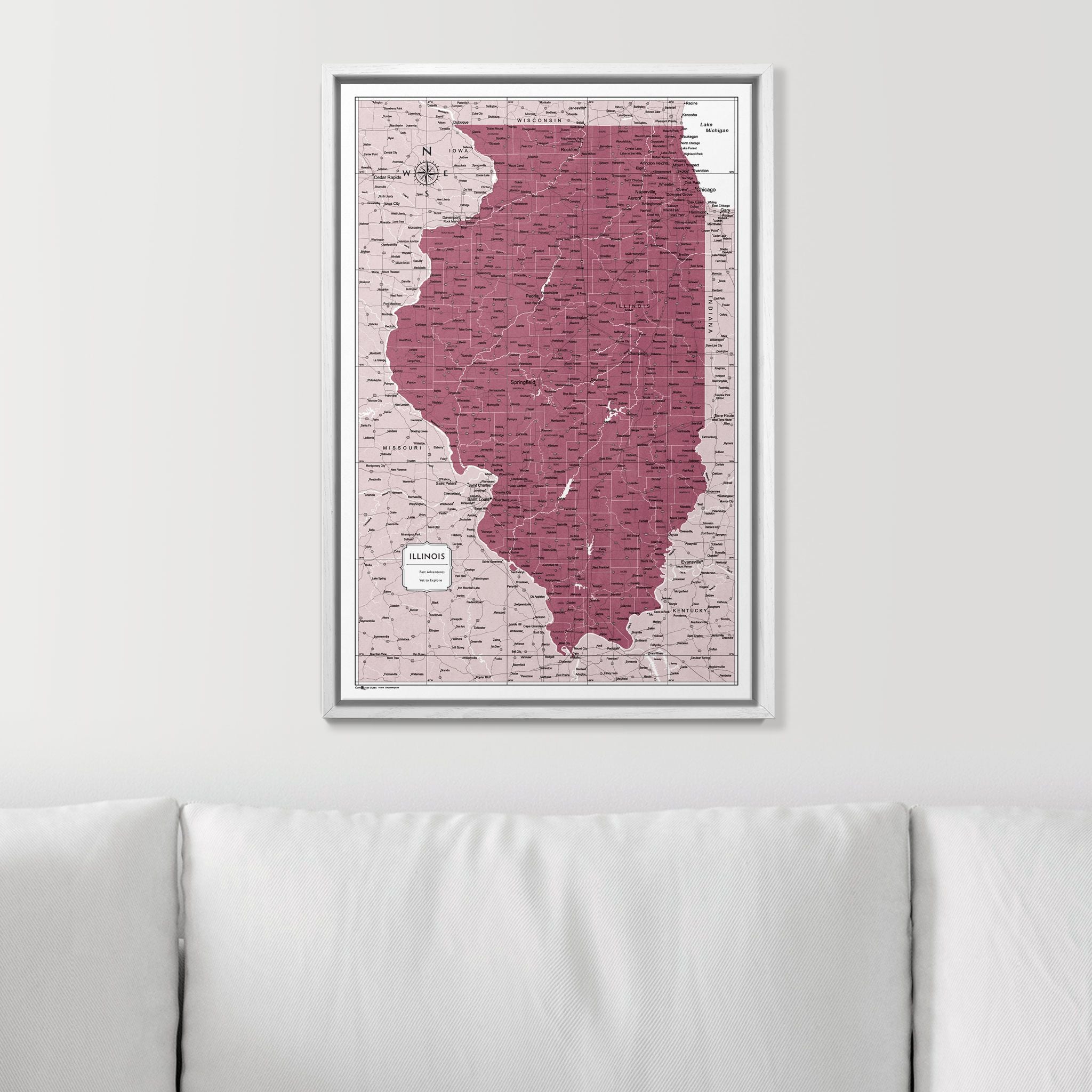 Push Pin Illinois Map (Pin Board) - Burgundy Color Splash CM Pin Board