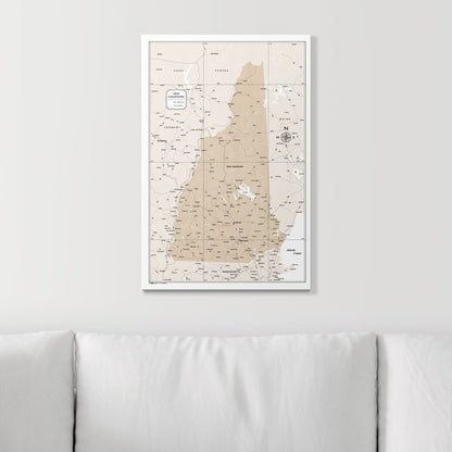 Push Pin New Hampshire Map (Pin Board) - Light Brown Color Splash CM Pin Board