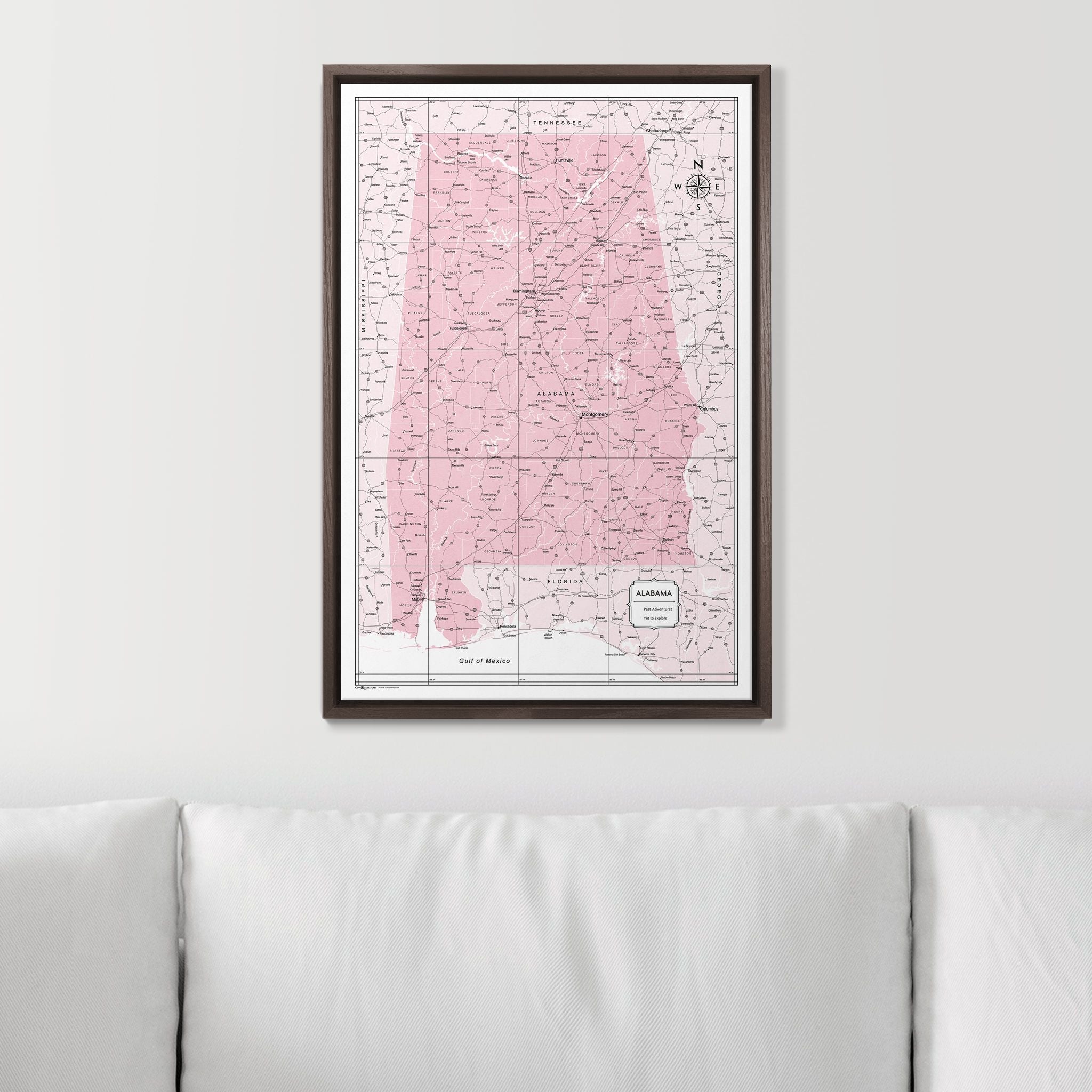 Push Pin Alabama Map (Pin Board) - Pink Color Splash CM Pin Board