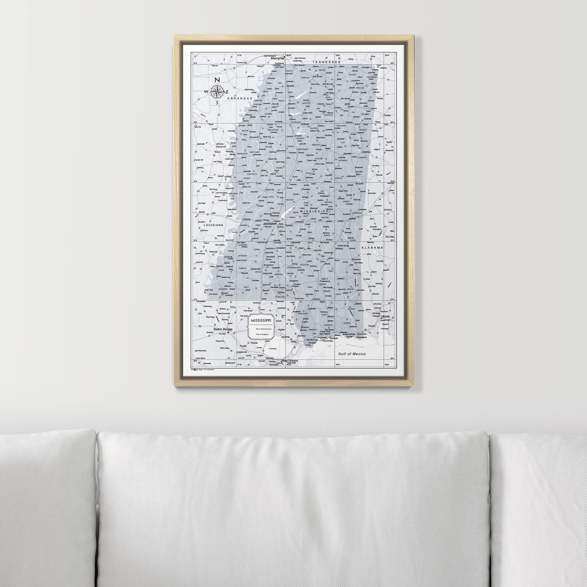 Push Pin Mississippi Map (Pin Board) - Light Gray Color Splash CM Pin Board