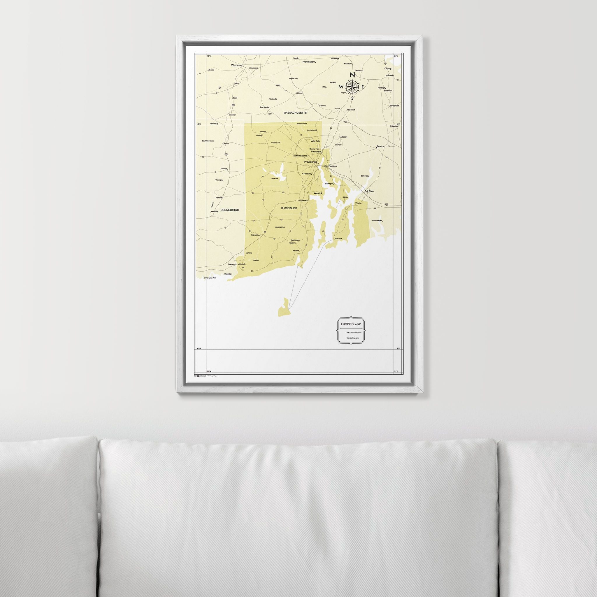 Push Pin Rhode Island Map (Pin Board) - Yellow Color Splash CM Pin Board