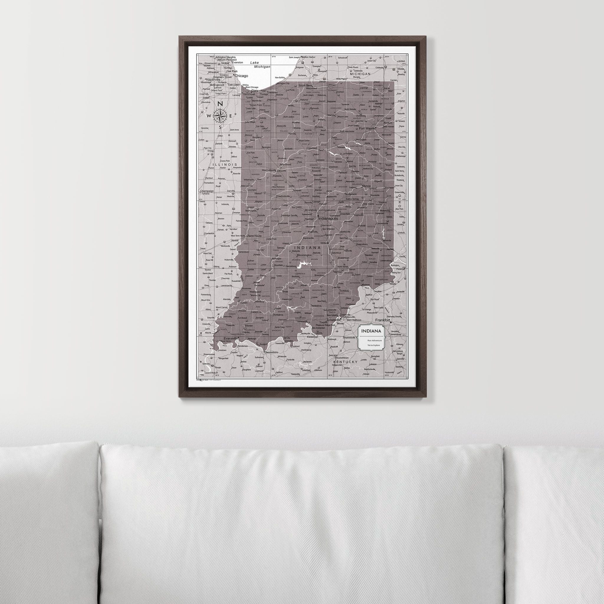 Push Pin Indiana Map (Pin Board) - Dark Brown Color Splash CM Pin Board