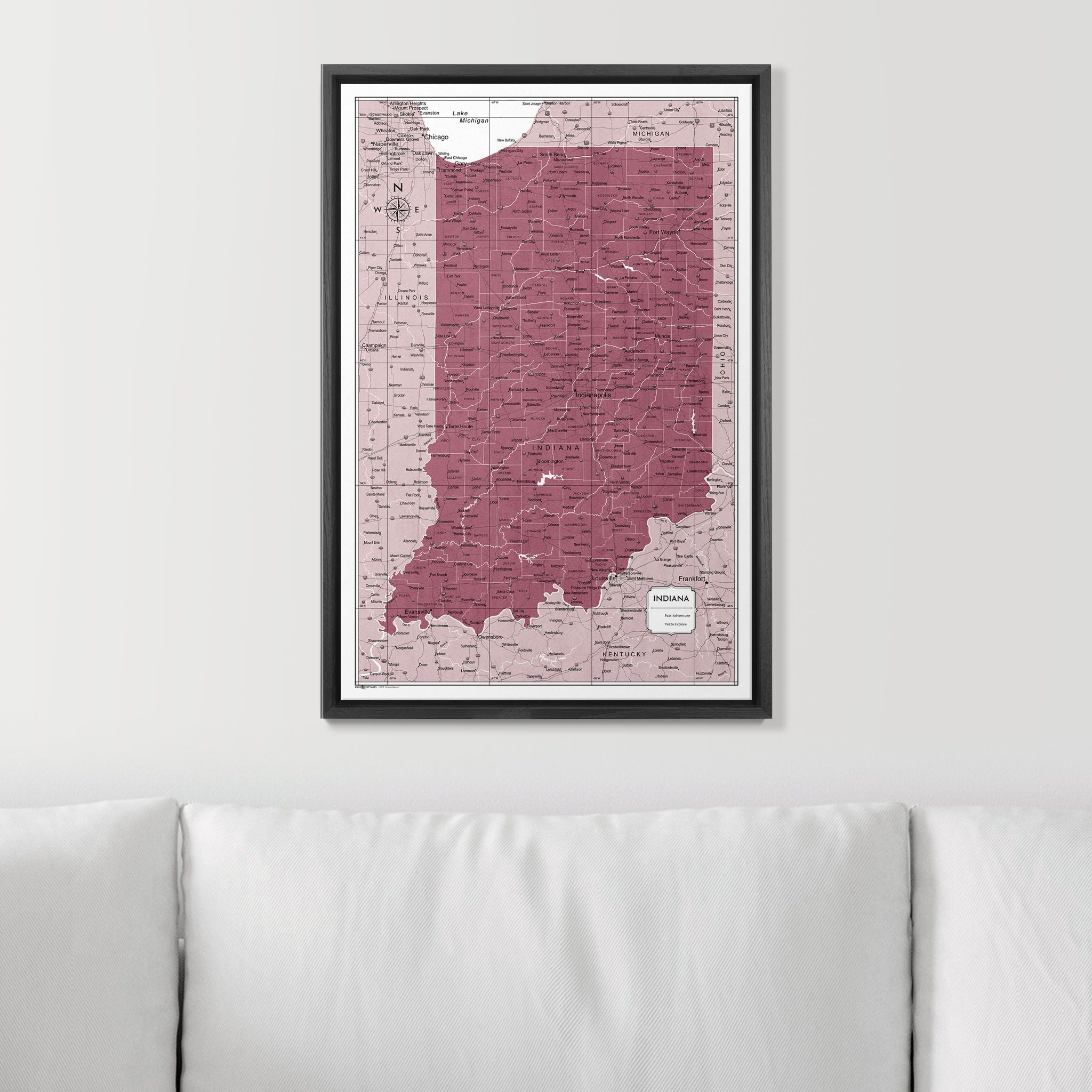 Push Pin Indiana Map (Pin Board) - Burgundy Color Splash CM Pin Board