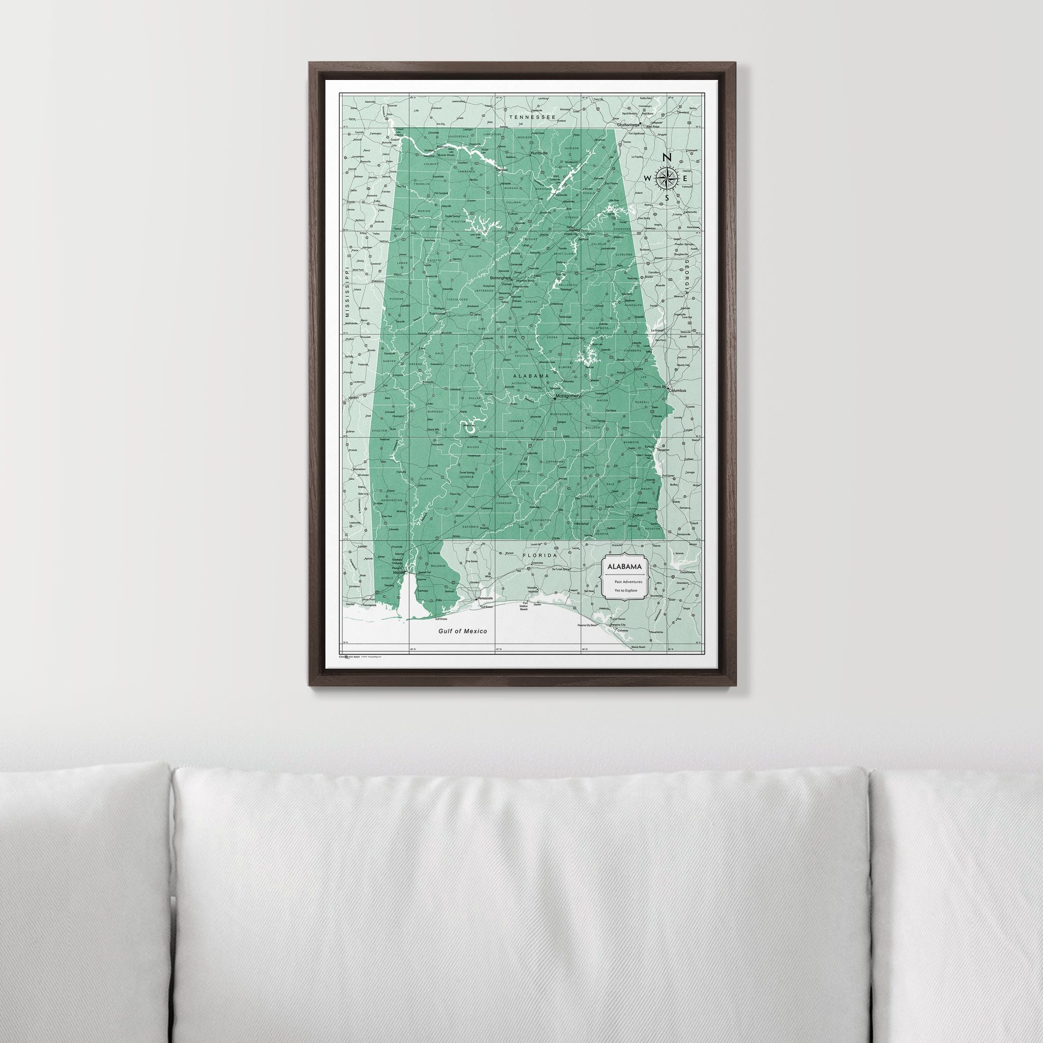 Push Pin Alabama Map (Pin Board) - Green Color Splash CM Pin Board