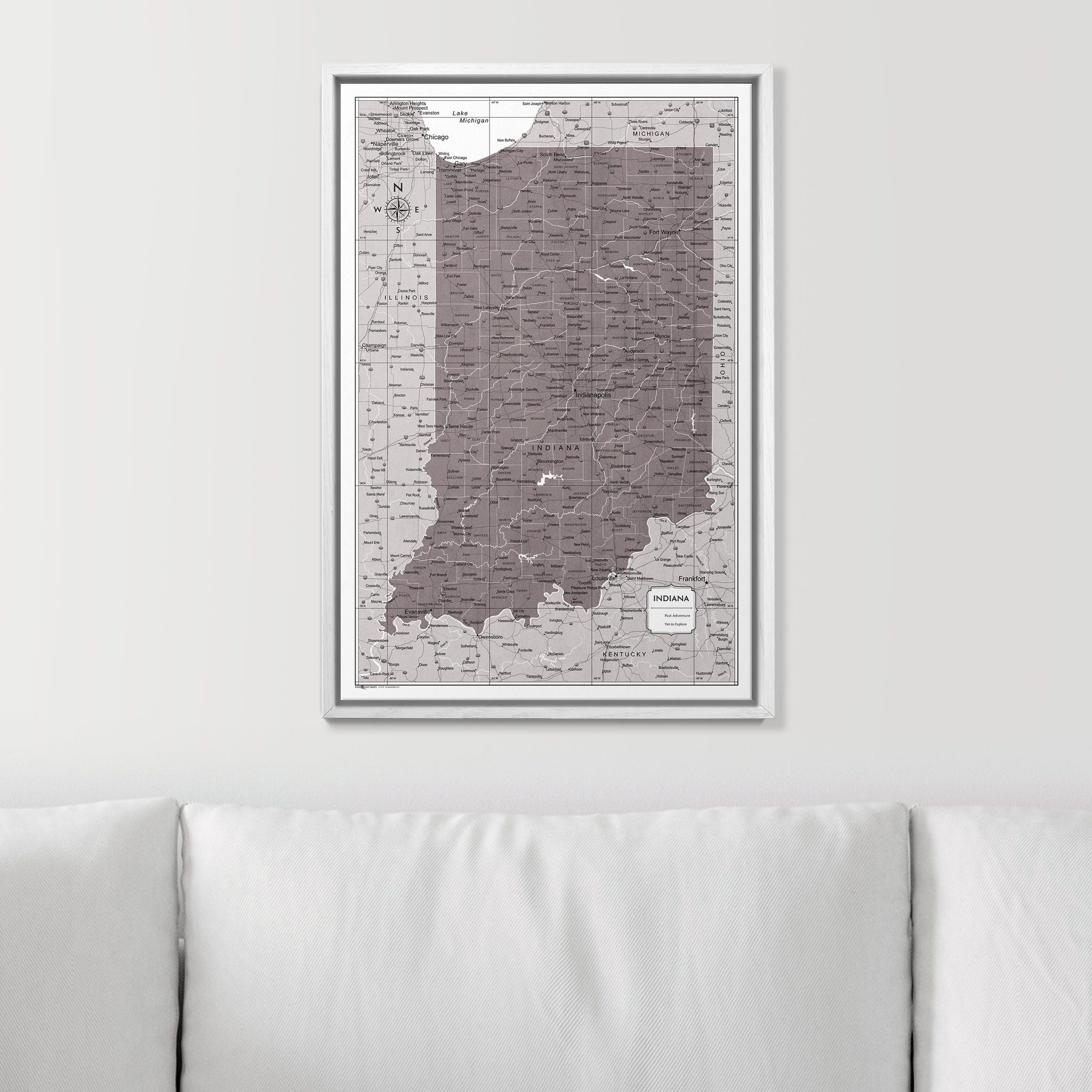 Push Pin Indiana Map (Pin Board) - Dark Brown Color Splash CM Pin Board