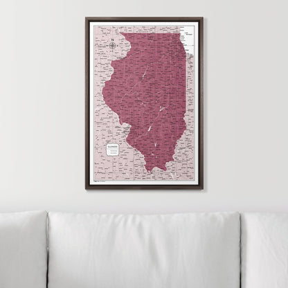 Push Pin Illinois Map (Pin Board) - Burgundy Color Splash CM Pin Board