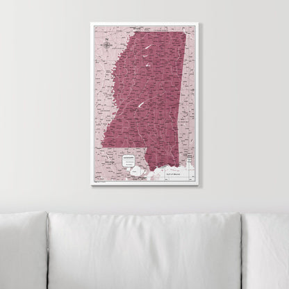 Push Pin Mississippi Map (Pin Board) - Burgundy Color Splash CM Pin Board