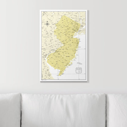 Push Pin New Jersey Map (Pin Board) - Yellow Color Splash CM Pin Board