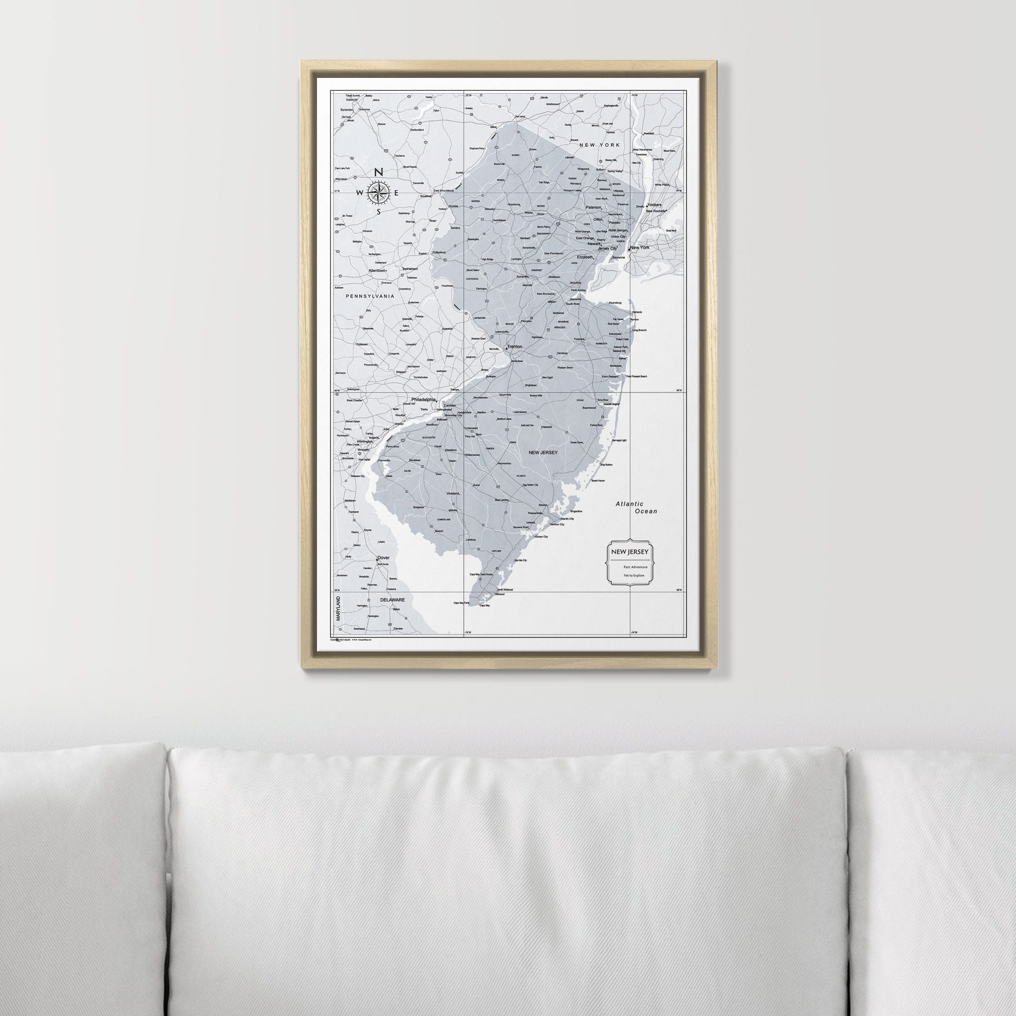 Push Pin New Jersey Map (Pin Board) - Light Gray Color Splash CM Pin Board