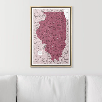 Push Pin Illinois Map (Pin Board) - Burgundy Color Splash CM Pin Board