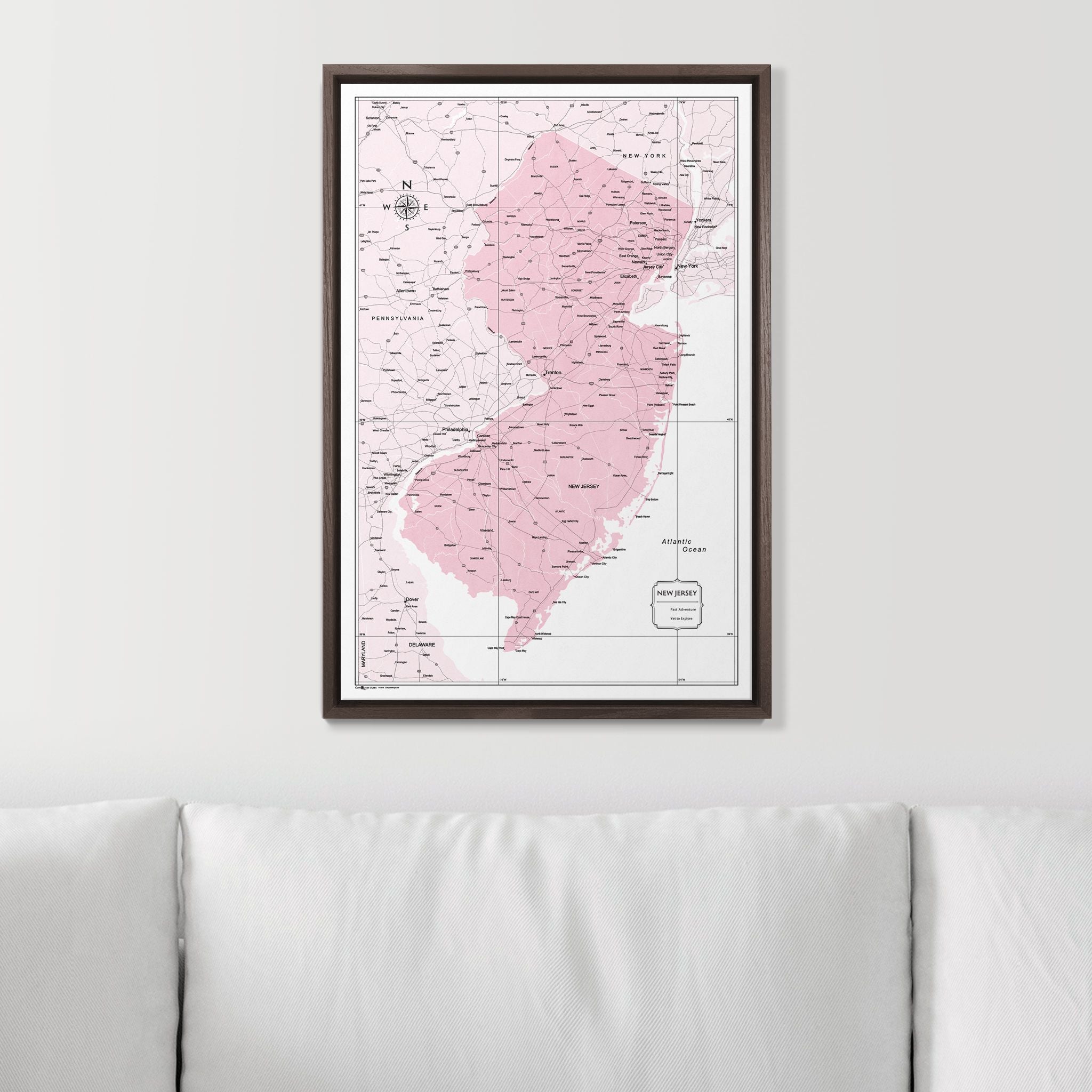 Push Pin New Jersey Map (Pin Board) - Pink Color Splash CM Pin Board