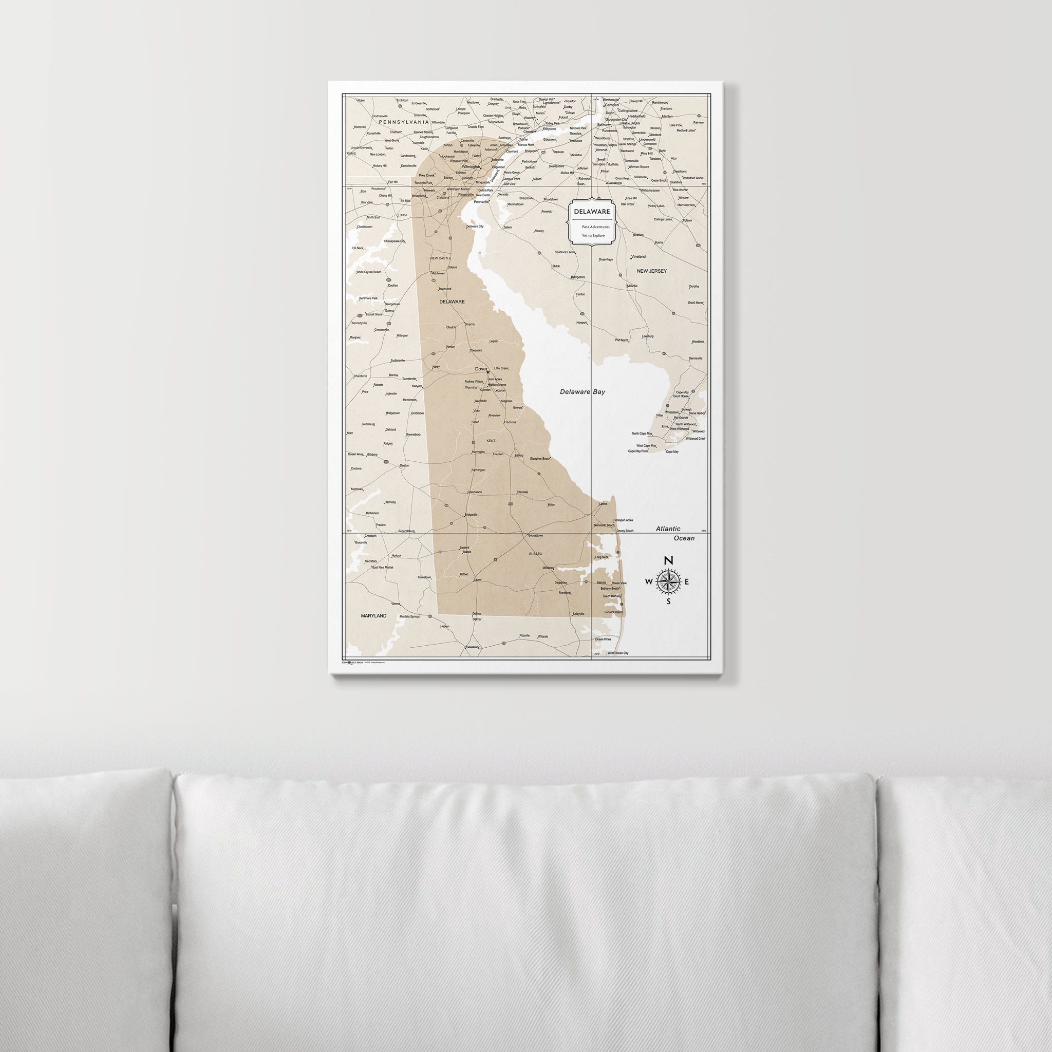 Push Pin Delaware Map (Pin Board) - Light Brown Color Splash CM Pin Board