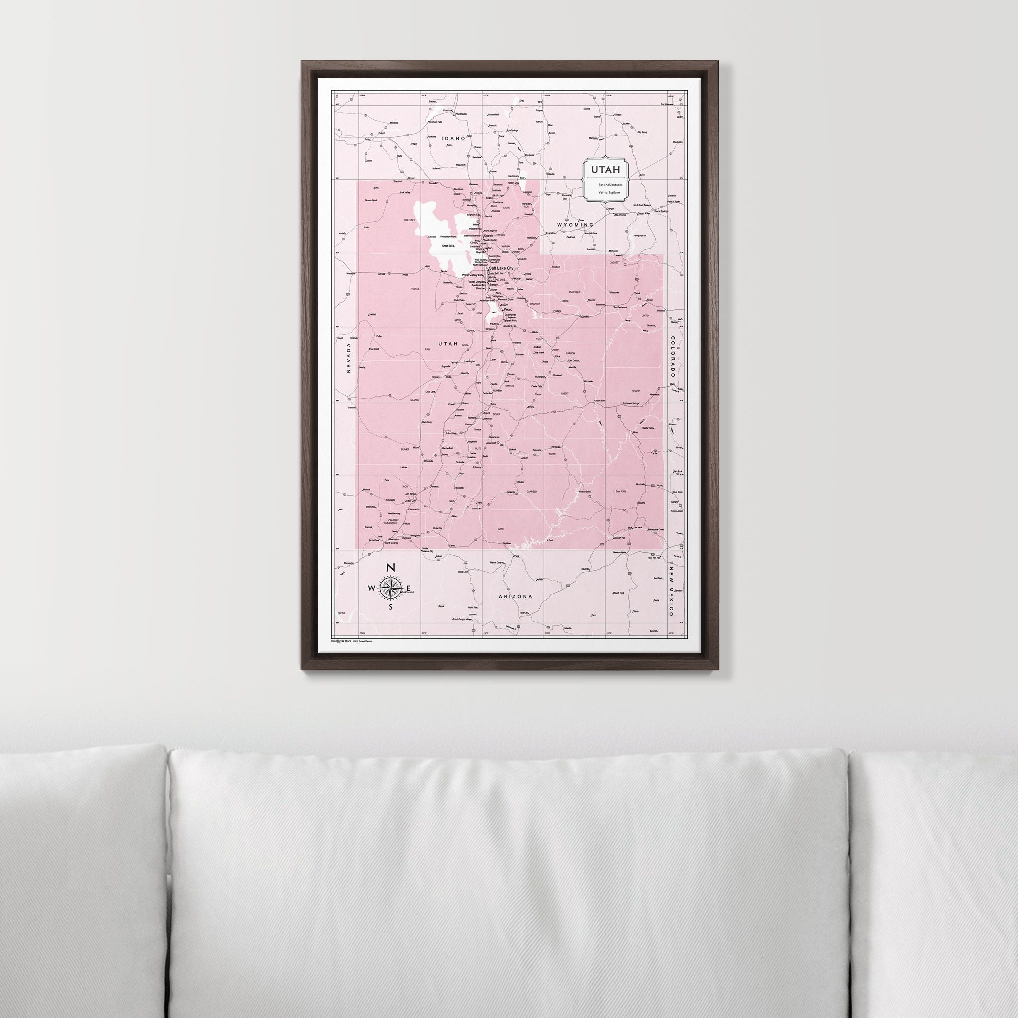 Push Pin Utah Map (Pin Board) - Pink Color Splash CM Pin Board